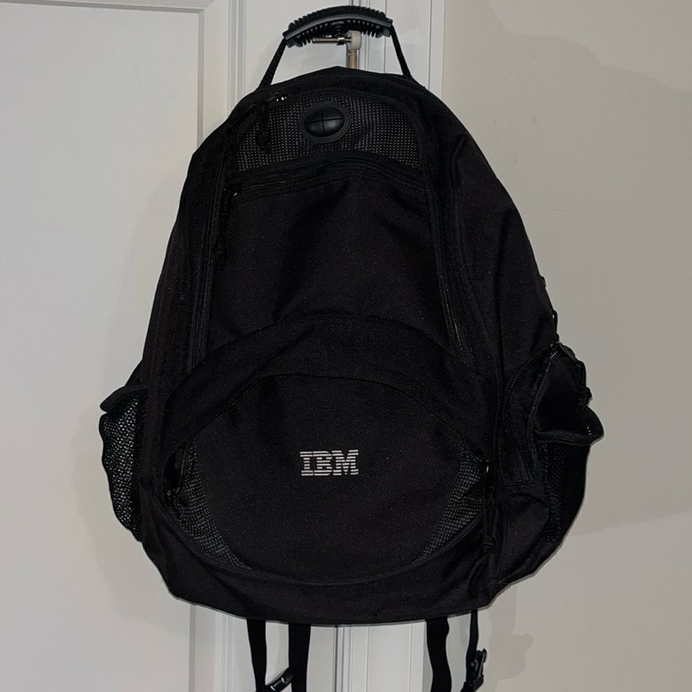 Black IBM Laptop Tablet Travel Carry Geek Canvas Backpack w/ Hip Brace EUC